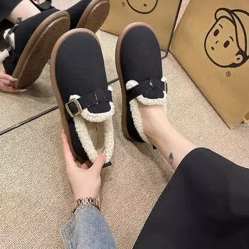 Обувь для женщин Tabi Round Toe Flat Womens Snow Boots Loafers Black Elegant And Fashion Hot Pu Style Offer Lamb Gothic 35