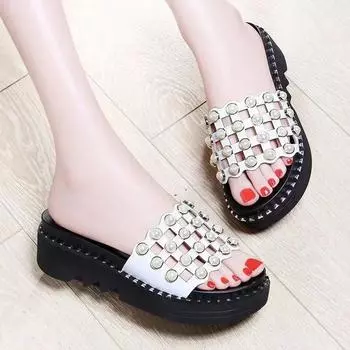 Обувь для женщин, уличные сандалии, модные женские тапочки на плоской подошве, новинки, низкая цена, водонепроницаемые, уникальные, корейский стиль, новые слайды 35