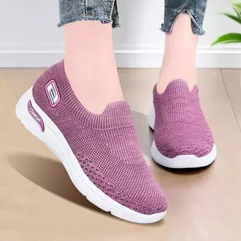 Обувь для женщин Весна Новая ткань Обувь для внешней торговли Женская обувь Повседневная обувь для мам Летающие носки Кроссовки на танкетке с мягкой подошвой 36