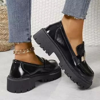 Обувь для женщин Весна Новые Лоферы Женские Толстые Подошвы Слипоны Плоские Кожаные Платформы Повседневные Туфли С Пряжкой Женские Zapatos De Mujer 35