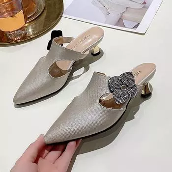 Обувь для женщин Высококачественные скользящие женские тапочки с острым носком на шпильках Классические элегантные модные туфли-лодочки на каблуке-рюмочке 35 бежевый