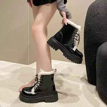 Обувь для женщин, высококачественные женские ботинки с боковой молнией, зимние ботинки в британском стиле с круглым носком, короткие, на толстом каблуке 35