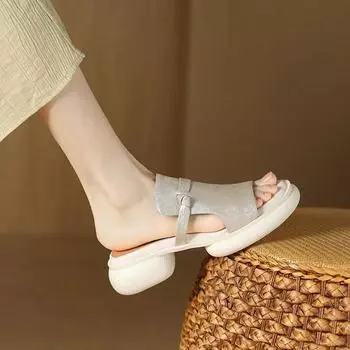 Обувь для женщин, женские туфли с открытым носком, повседневные туфли на квадратном каблуке, женские мюли, модные уличные шлепанцы, Pantuflas De Mujer 2025 35