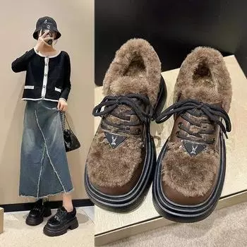 Обувь для женщин Зимние ботинки на шнуровке для снега с толстой подошвой, нескользящие теплые хлопковые ботинки для отдыха на открытом воздухе Простые и элегантные женские хлопковые ботинки 35 чёрный