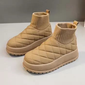 Обувь для женщин зимние женские сапоги без застежек черные с круглым носком из цельного флоксового плюша теплые на среднем каблуке водонепроницаемые повседневные зимние сапоги для женщин 35