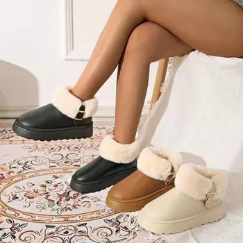 Обувь для женщин Зимние женские сапоги с круглым носком из цельного флоксового плюша теплые на среднем каблуке водонепроницаемые повседневные зимние сапоги женские Botas De Mujer 36 бежевый