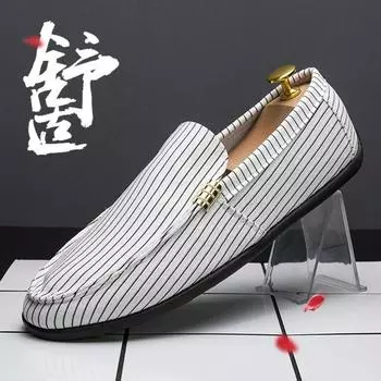 Обувь Doudou, мужская, 2025, новая корейская версия, трендовые, ленивые, с одной педалью, на плоской подошве, повседневные, тканевые, молодежные, парусиновые туфли 39 белый
