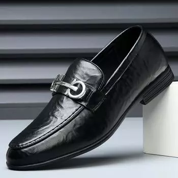 Обувь Doudou мужская из натуральной кожи, весенние новые повседневные кожаные туфли, мужская корейская версия британских ленивых мокасин с одной педалью 38 чёрный