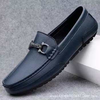 Обувь Doudou, мужская кожаная обувь 2024 года, новая дышащая повседневная обувь с одной педалью, корейская версия, ленивые туфли, мягкая подошва, обувь для вождения для мужчин 38