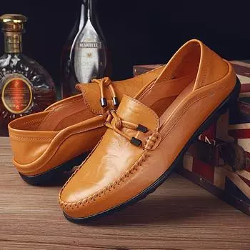 Обувь Doudou, мужская кожаная обувь 2024 года, новая дышащая повседневная обувь с одной педалью, корейская версия, ленивые туфли, мягкая подошва, обувь для вождения для мужчин 37 жёлтый