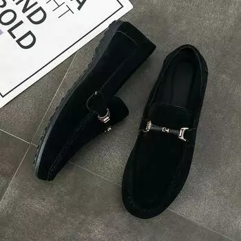 Обувь Doudou мужская летняя повседневная кожаная обувь для вождения Британское духовное общество парень ленивые дышащие мокасины 39 чёрный