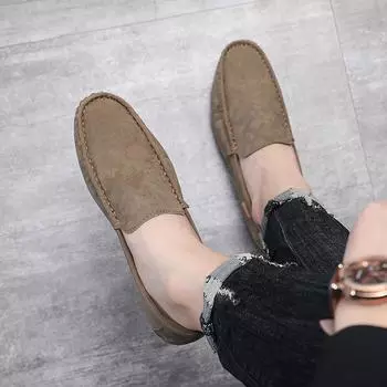 Обувь Doudou, мужская, лето 2025, новые подростковые студенческие туфли для вождения, мягкая подошва, импортные деловые туфли, повседневные кожаные туфли 39 чёрный