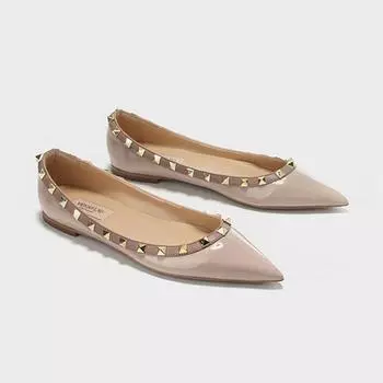 Обувь Doudou женская 2025 весна и осень новые заклепки остроконечные неглубокие женские туфли на плоской подошве универсальные модные мягкие одинарные туфли прилив 35