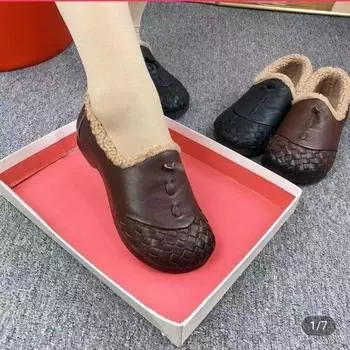 Обувь Doudou, зимние бархатные сапоги для снега 2024, новые хлопковые туфли, подошва из говяжьих сухожилий, мягкая подошва, мягкая поверхность, нескользящая, модная, зимняя, хлопок 35 чёрный