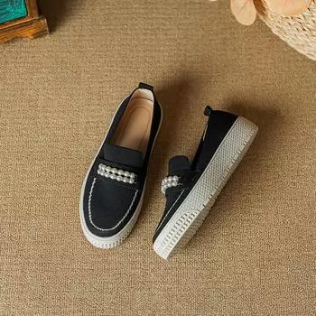 Обувь Fisherman Shoes 2025 Single Shoes Knitted Knitted Shoes Flying Knitted Flat Bottom Pearl Women 34