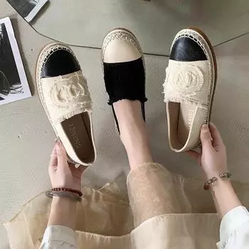 Обувь Fisherman женская маленькая ароматная ветровая на толстой подошве плетеная удобная парусиновая обувь плоская повседневная женская обувь 35 чёрный