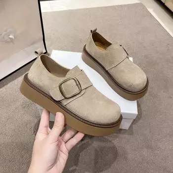 Обувь Gu Yun Boken женская на платформе 2025 года, весенние ленивые туфли с одной педалью, ретро-универсальные японские туфли-кексы 35 верблюд