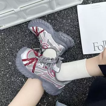 Обувь Gu Yun из дышащей сетки с толстой подошвой, увеличивающая рост, женская, 2024 года, тонкая, спортивная и повседневная обувь, популярна 35 чёрный