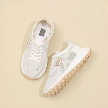 Обувь Gump, женская сетчатая дышащая обувь, весенние и летние туфли с толстой подошвой, повседневные спортивные туфли с вафельным узором, белые туфли 35 бежевый