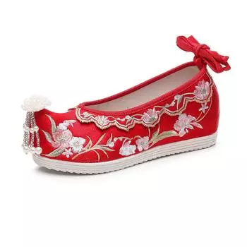 Обувь Hanfu с кисточками, старинная вышитая обувь, свадебные туфли невесты Xiuhe, китайский стиль, внутренняя высота увеличивается на 4 см 34