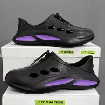 Обувь Hole мужская летняя одежда дышащая Интернет знаменитость Ева наступить на дерьмо чувство круто тапочки мужчины таскают Пляжная обувь 39 чёрный