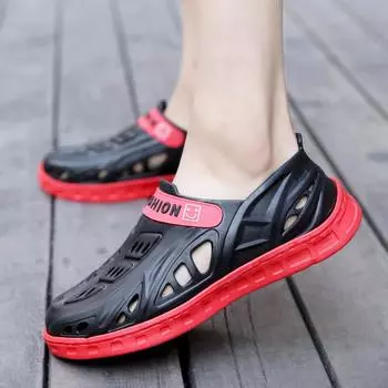 Обувь Hole, мужская новая летняя нескользящая пляжная обувь, повседневные тапочки с полыми носками, модные спортивные сандалии с сумкой на голову 39 синий