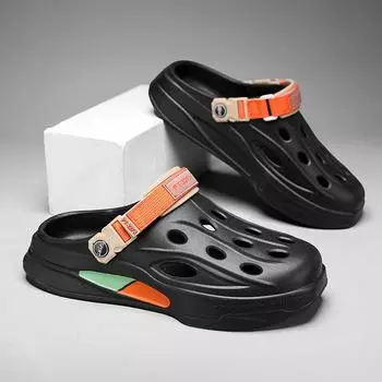 Обувь Hole Shoes Мужская одежда Толстая подошва Наступая на дерьмо Чувство Интернет Знаменитость Сумка Головные Тапочки Спорт И Отдых Пляжные Сандалии двойного назначения 40 серый