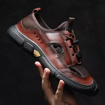 Обувь Hole Shoes Мужская верхняя одежда Bag Head Beach Shoes Мужские нескользящие повседневные дышащие кожаные сандалии Мужская кожа 38