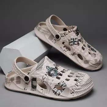 Обувь Hole Shoes Мужские пляжные сандалии Bag Head Wear Нескользящие толстые подошвы Наступая на дерьмо Ощущение персонализированные камуфляжные тапочки 39 хаки