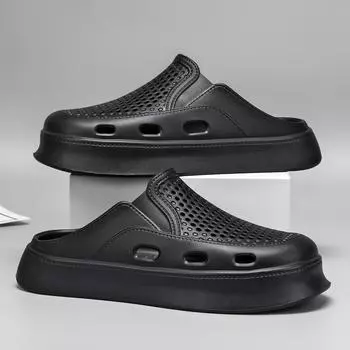 Обувь Hole Shoes Мужские повседневные нескользящие пляжные сандалии с толстой подошвой, дышащие, мужские тапочки-мешки 38/39 бежевый