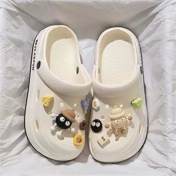 Обувь Hole Shoes, женская летняя верхняя одежда, сандалии Eva на толстой подошве, нескользящие дезодорирующие пляжные тапочки для женщин 36-37 чёрный