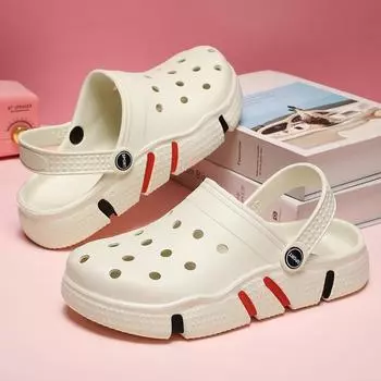 Обувь Hole Shoes Женская одежда Нескользящие тапочки с толстой подошвой большого размера Женское чувство наступления на дерьмо Модный тренд Пляжные сандалии 36 грязно-белый