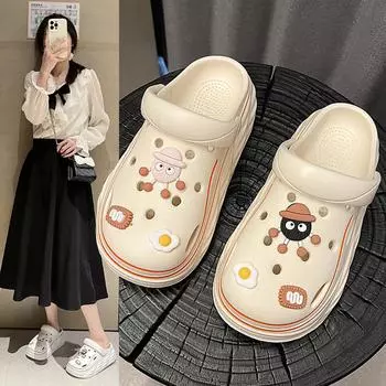 Обувь Hole Shoes Женские домашние нескользящие тапочки с толстой подошвой для улицы Сумка Головные тапочки Интернет-знаменитости Ева Наступая на дерьмо сандалии 35/36 розовый