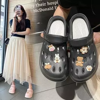 Обувь Hole Shoes Женские интернет-знаменитости Trend Уличные пляжные сандалии с мягкой подошвой Большие размеры Сумка Голова Полутапочки 36/37 розовый