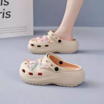 Обувь Hole женская 2024 года, новая нескользящая дезодорирующая пляжная обувь, усиливающая наступление на дерьмо, eva cool, тапочки, верхняя одежда 12 36-37 абрикосовый