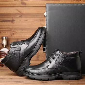 Обувь из 100% натуральной кожи, мужские зимние ботинки, теплая хлопковая обувь до 30 градусов, ботильоны, мужская обувь черного цвета 39 чёрный