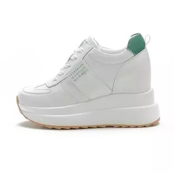 Обувь из 100% натуральной кожи, женские модные кроссовки, туфли на плоской платформе, женские белые туфли на плоской подошве, увеличивающие рост 9 см 34 чёрный