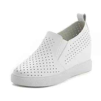 Обувь из 100% натуральной кожи, женские кроссовки, повседневная женская обувь, увеличивающая рост, летняя обувь с дырками, женская обувь на плоской платформе, женская обувь на плоской подошве 4642 34 белый