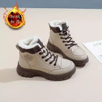 Обувь из бархатного хлопка 2024 года, новые утолщенные зимние теплые высокие зимние ботинки, нескользящая повседневная обувь на толстой подошве для женщин KT2818 35 хаки
