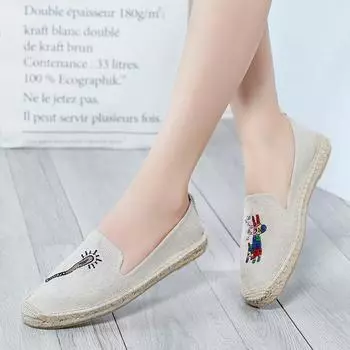 Обувь из хлопчатобумажной и льняной парусины, Женские однобортные туфли, Женские туфли с плоской подошвой и дышащей подошвой из конопли, Оптовая продажа женской парусиновой обуви 35 (4)