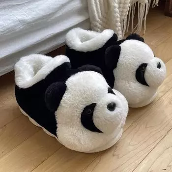 Обувь из хлопка «Панда», плюшевые зимние ботинки для пары, повседневные ботинки для дома и улицы, высокие милые хлопковые тапочки 34-35 чёрный