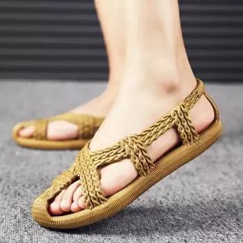Обувь из искусственной соломы Винтажная соломенная обувь Большие размеры Женские сандалии Пляжные повседневные сандалии для вождения 34 жёлтый