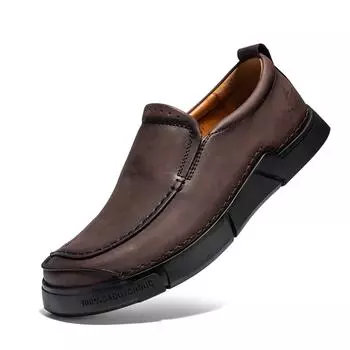 Обувь из коровьей кожи в стиле ретро, мужские лоферы, повседневная кожаная обувь ручной работы, мокасины, мужская обувь на плоской подошве 38 темно-коричневого