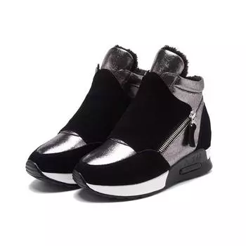 Обувь из коровьей кожи, женские зимние ботинки, увеличивающие рост, зимняя обувь на плоской платформе, женские ботинки, A465 35 чёрный