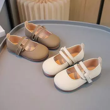 Обувь из кожи для девочек, детские туфли на плоской подошве, весна-осень, принцесса, милые детские туфли Мэри Джейн, повседневные, однотонные, 21-30, мягкие, из искусственной кожи 21 бежевый