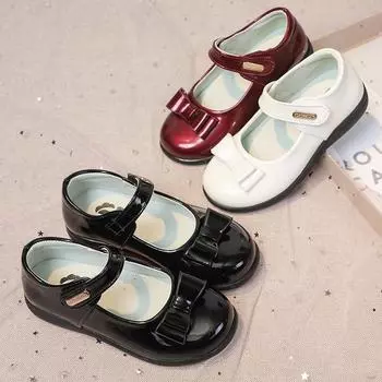 Обувь из кожи для девочек на вечеринку, свадьбу, однотонные детские туфли принцессы для выступлений с бантом, детская школьная обувь в британском стиле 26 чёрный