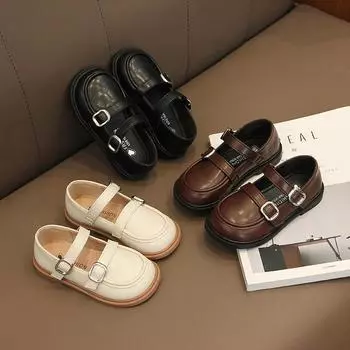 Обувь из кожи для девочек на вечеринку, свадьбу, модная детская обувь для выступлений, детская обувь Мэри Джейн, все подходящие 2024, весна-осень 23 бежевый