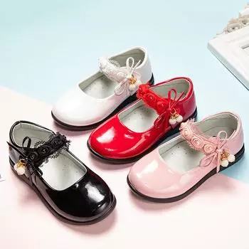 Обувь из кожи для девочек на вечеринку, свадьбу, детские школьные туфли на плоской подошве с цветочными цветами, детская принцесса, милая обувь для выступлений 26 красный