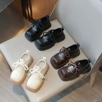 Обувь из кожи для девочек на вечеринку, свадьбу, детская обувь Мэри Джейн на толстой подошве, британский стиль, детская обувь принцессы для выступлений 26 коричневый