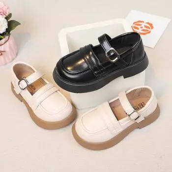 Обувь из кожи для девочек на вечеринку, свадьбу, простая однотонная черная детская школьная обувь в британском стиле, детская обувь для выступлений, весна-осень 26 чёрный